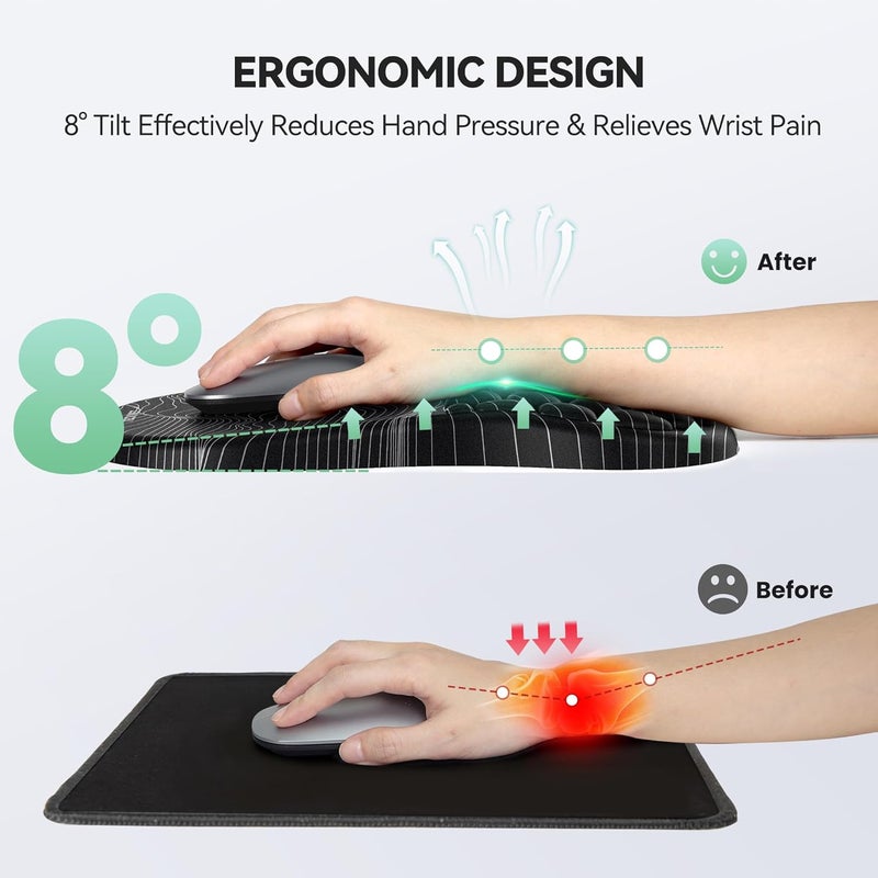 TECKNET Ergonomic Mouse Pad with Wrist Rest, Soft Mousepad with Massage Design, Memory Foam and Non-Slip PU Base for Pain Relief, Gaming Mouse Pad for Desk, Home, Office, 12x8 Inches, Black White - Image 3